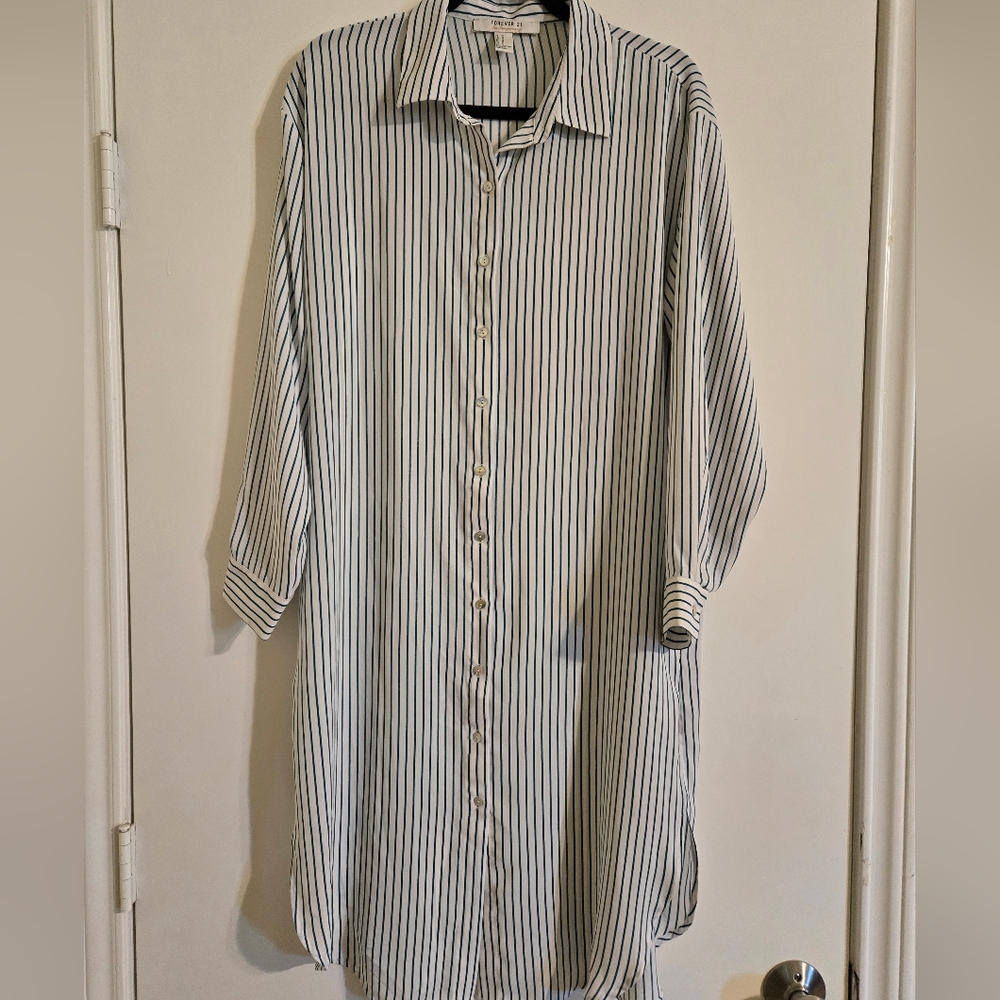 Forever 21 Green Striped Button Down Dress